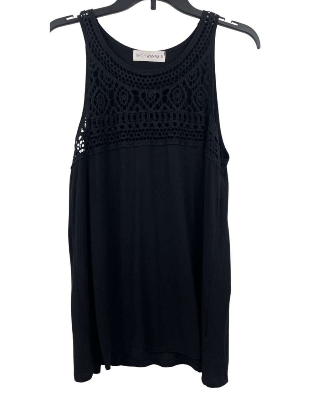 Wanna B Womens Black Crochet Detail Sleeveless Top Size L